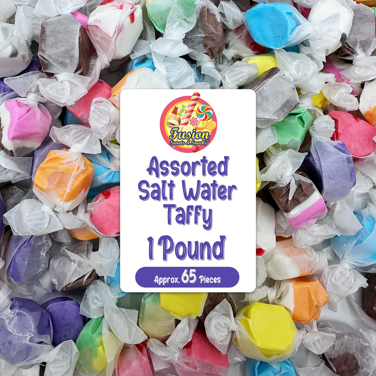 Salt Water Taffy Asorted Mix, Individually Wrapped - 1 Pound Bag - Saltwater Taffy Bulk Candy Individually Wrapped - Old Fashioned Retro Candy - Soft