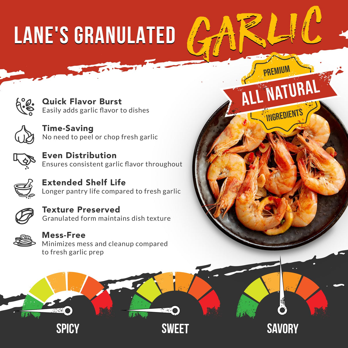 Lane's Granulated Garlic Seasoning - All Natural Premium Garlic Granules for Cooking and Grilling | No Preservatives | 10.5oz