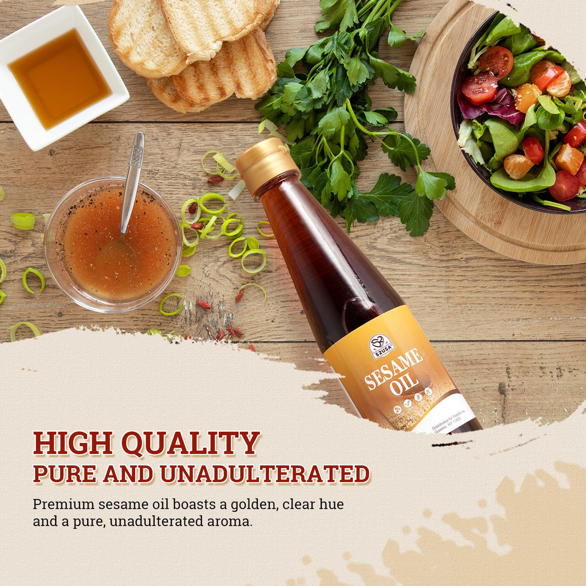 52USA Sesame Oil, Toasted Sesame Oils, Sesames Oil Cooking, 8.45 Fl Oz (250 ml)-Premium Toasted Sesame Seed Oil, Aromatic & Nutty Flavor, 100% Pure