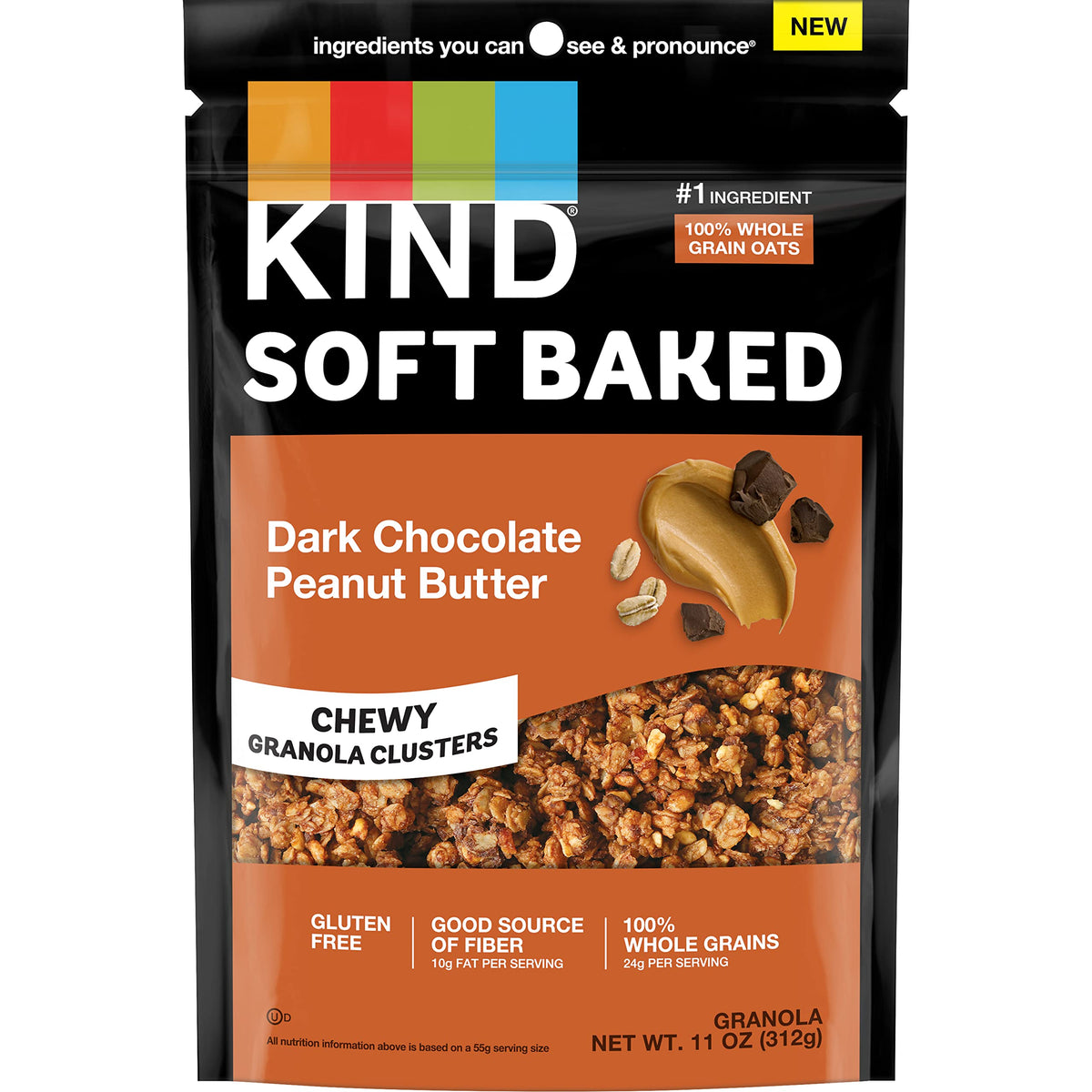 Kind Soft Baked Granola, Dark Chocolate Peanut Butter, Gluten Free, Healthy Snack Mix, 5g Protein, 11oz, 1 Count