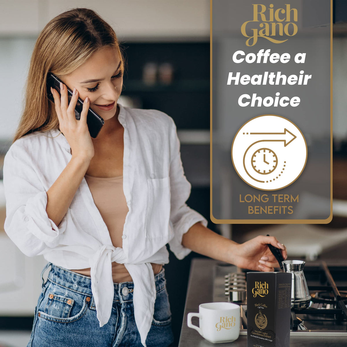 Rich Gano Reishi Mushroom Coffee - (3 Boxes of 30 Sachets) Black Coffee with Ganoderma Extract - All Natural Vegan Friendly Instant Coffee Packets