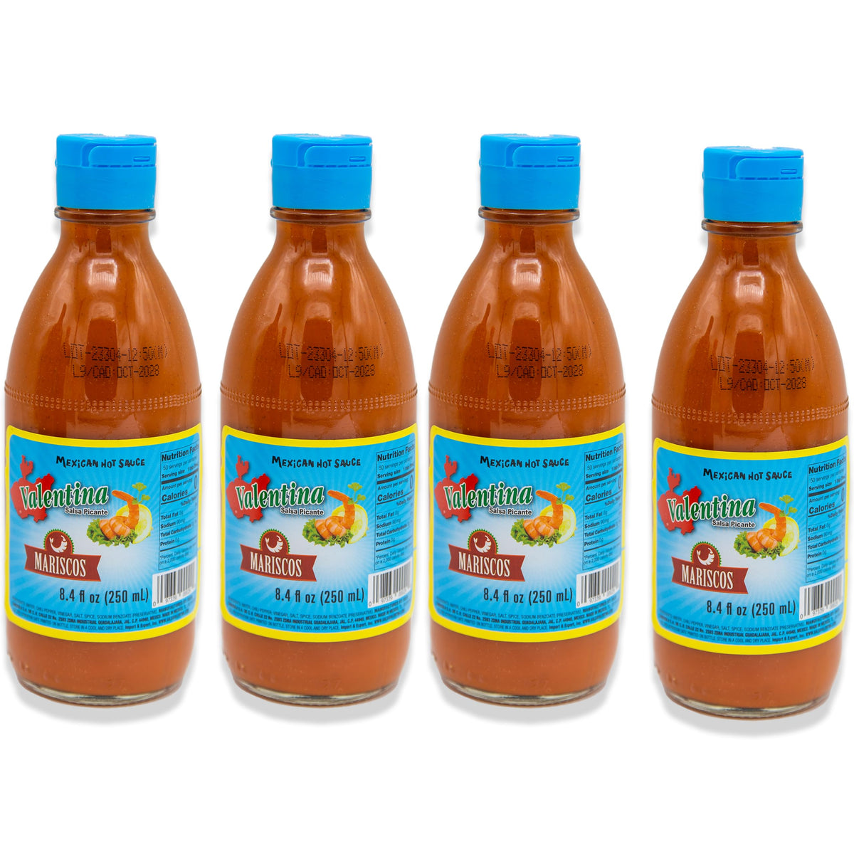 Hot Sauce Bundle - Includes 4 Bottles of Hot Sauces Valentina Blue Label (Mariscos), 8.4 Fl oz each, 33.6 Oz Total by Valentina - Authentic Mexican