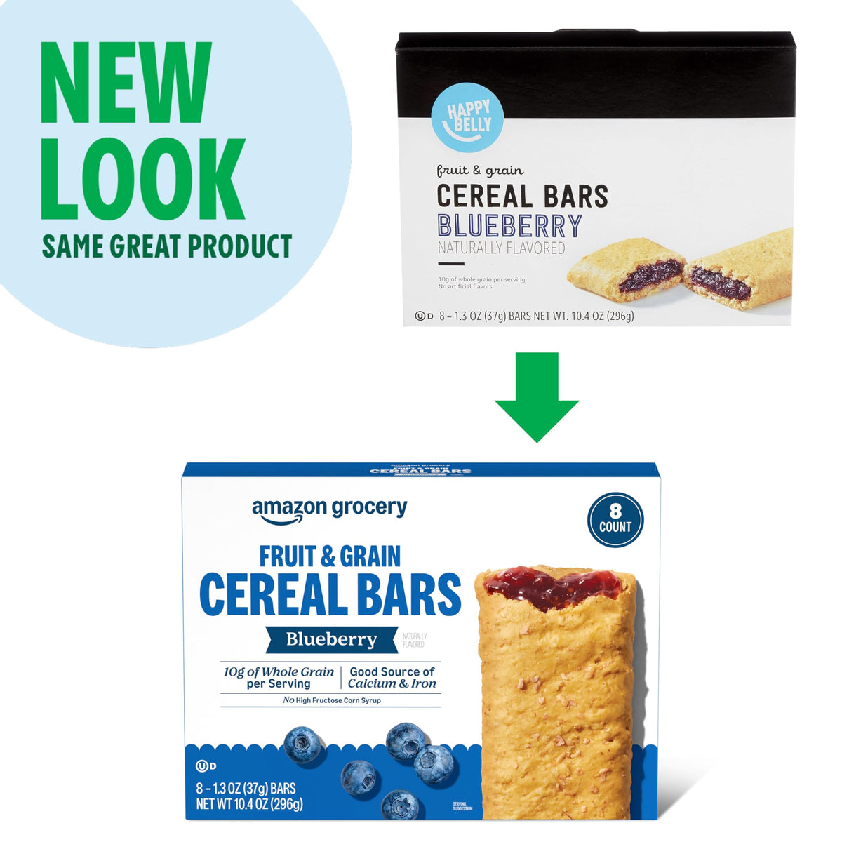 Amazon Grocery, Blueberry Fruit & Grain Cereal Bars, 1.3 Oz, 8 Ct