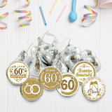 Gold 60th Anniversary Chocolate Kiss Stickers,180 Count, 0.75" Chocolate Drop Labels for Kisses,60th Wedding Anniversary Party Favors Labels