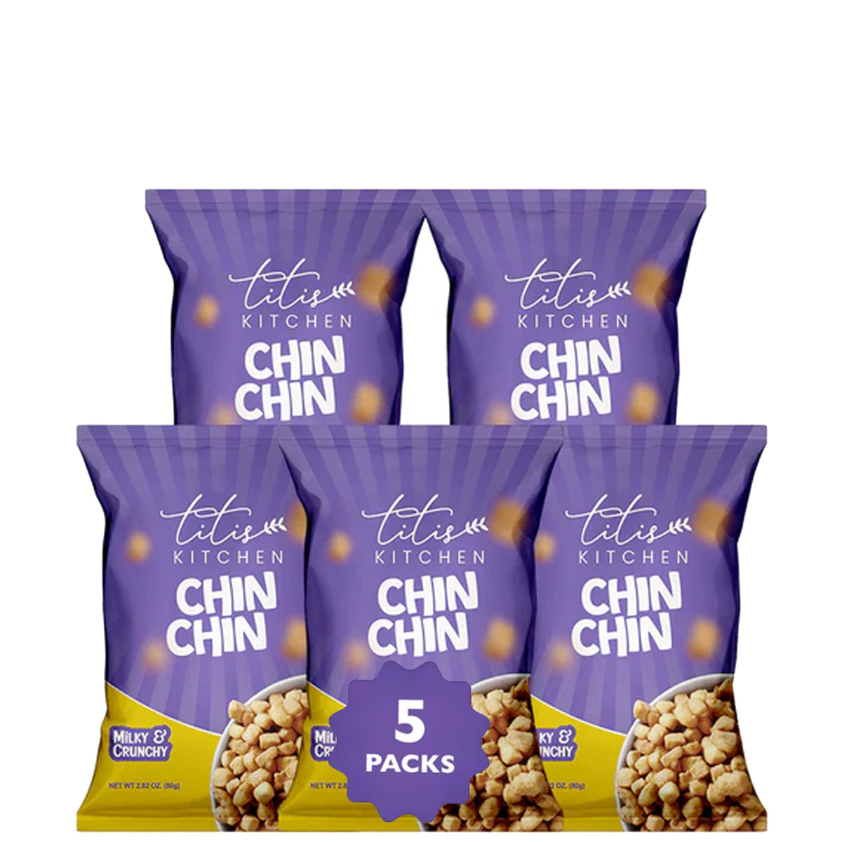 Titi's Kitchen Crunchy ChinChin Snacks, Nigerian Sweet Taste Fried Cookie (5 Pack)