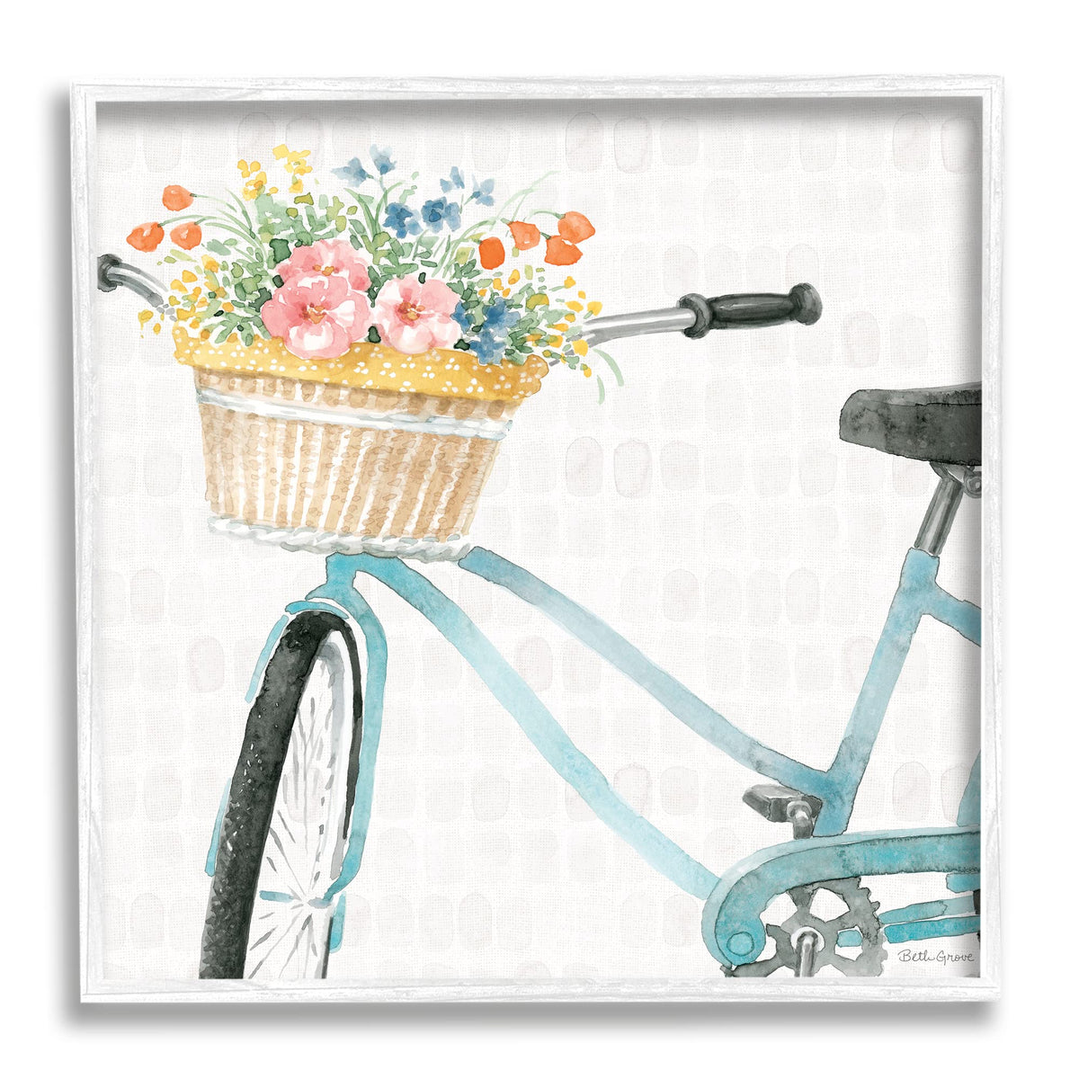 Country Bicycle Basket Floral, 17 x 17 Inch Framed Giclée Print