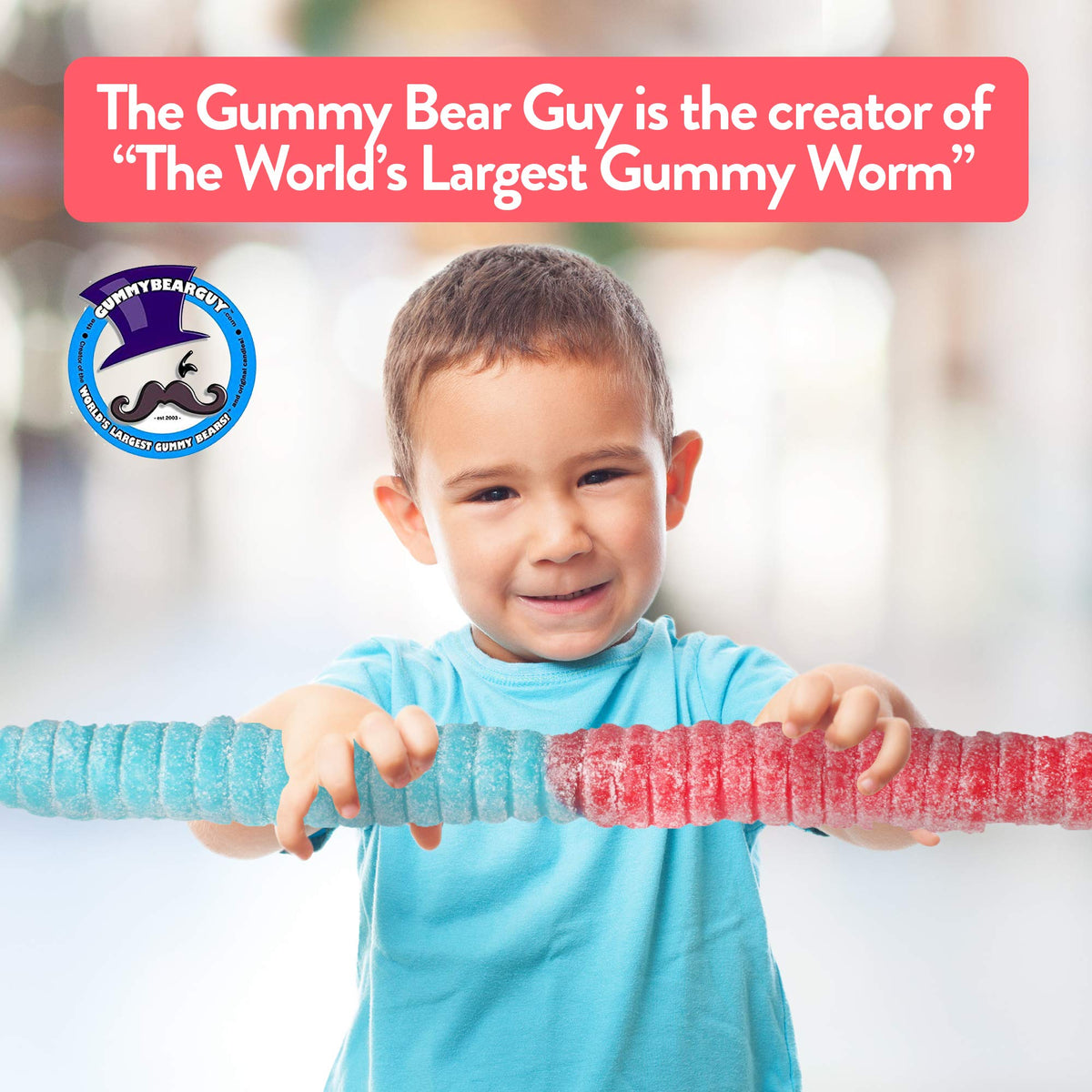 The Gummy Bear Guy | SOUR World's Largest Gummy Worm | Cherry/Blue Raspberry (Cherry/Blue Raspberry)