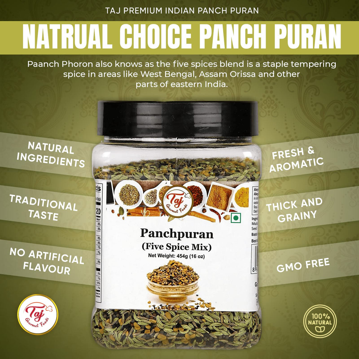 TAJ Premium Indian Panch Puran (5 Spice Blend), (3 Ounce)