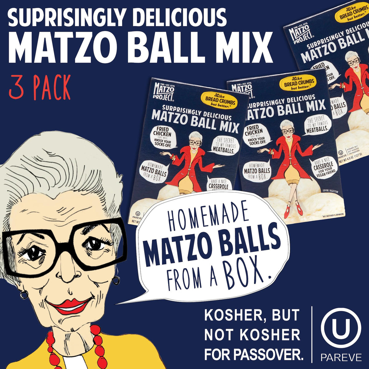 The Matzo Project Matzo Ball Mix, Natural, Vegetarian, No MSG, Nut Free, 3-Pack, 4.5oz Boxes, Kosher but NOT Kosher for Passover