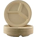 Restaurant-Grade, Biodegradable 9" 3-Compartment Plates. Bulk 25 Pk. Great for Lunch and Dinner Parties. Disposable, Compostable Wheatstraw Divided
