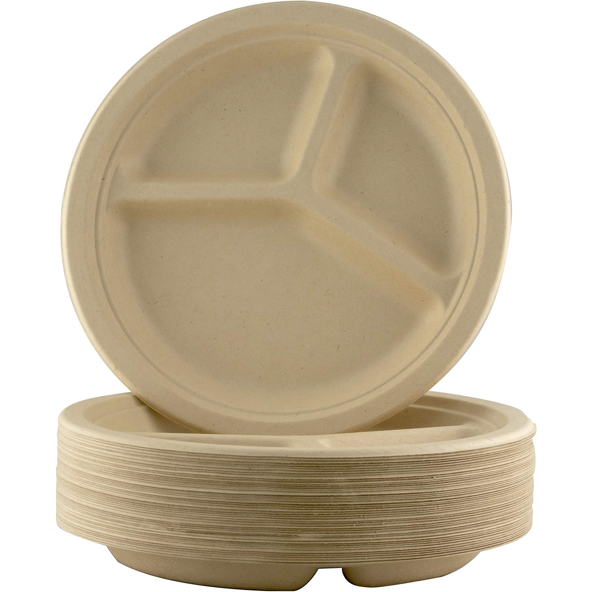 Restaurant-Grade, Biodegradable 9" 3-Compartment Plates. Bulk 25 Pk. Great for Lunch and Dinner Parties. Disposable, Compostable Wheatstraw Divided