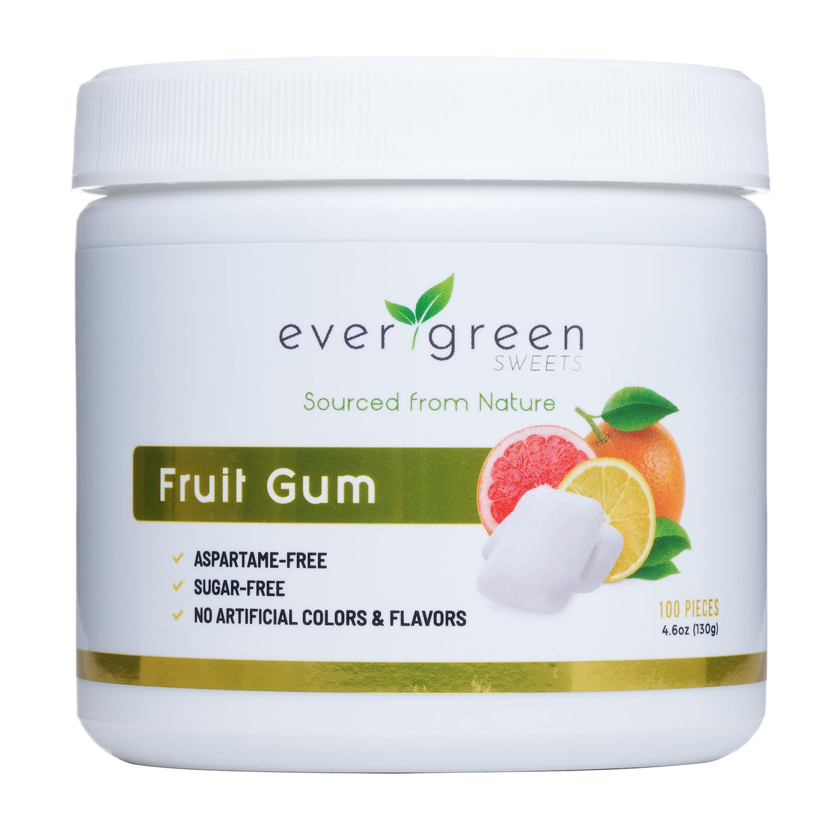 Evergreen Sweets Chewing gum -100 Pieces Jar - Natural Fruit Gum Made with Xylitol and Stevia - Sugar-Free, Aspartame Free and Vegan 3 Pack