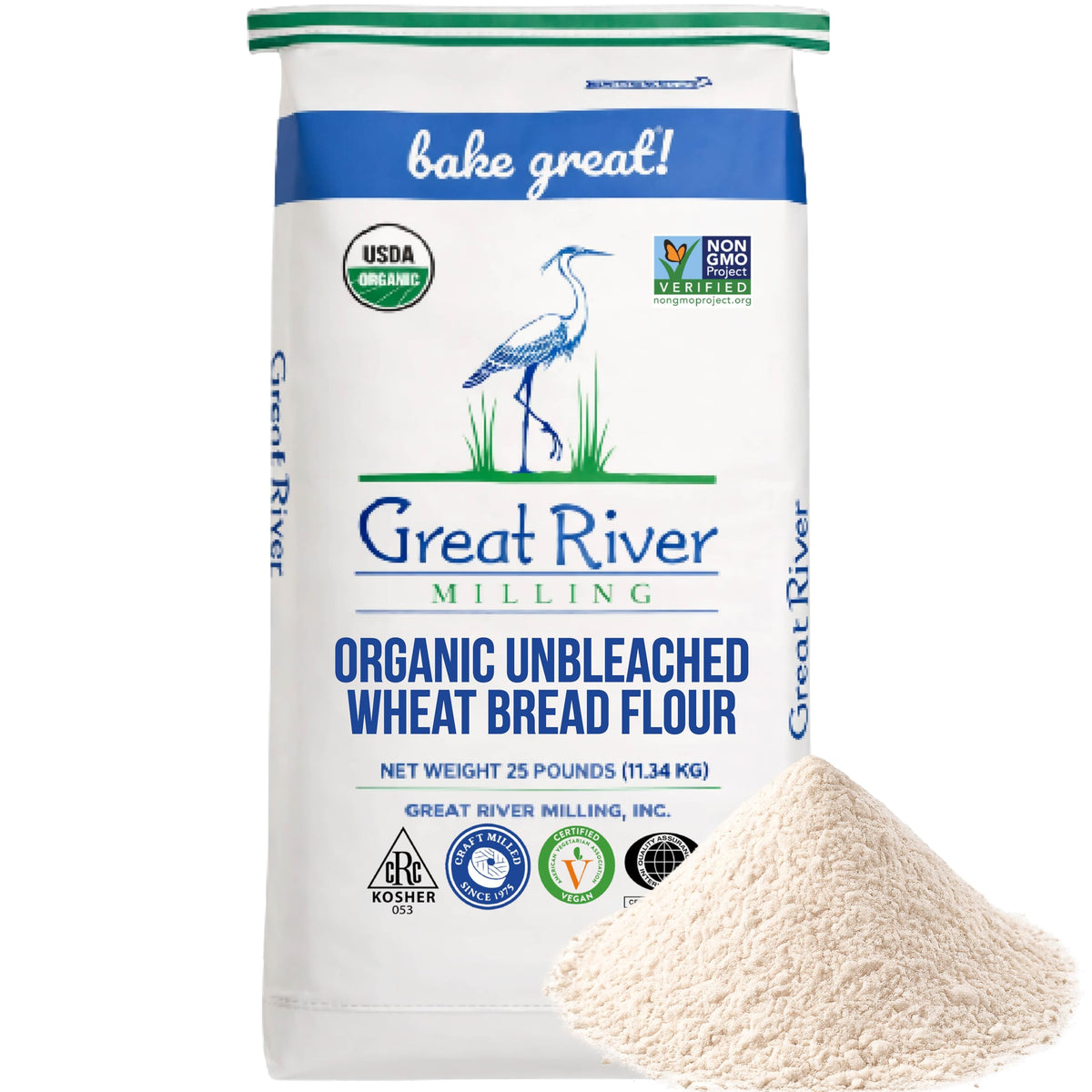 Great River Milling Organic Unbleached Wheat Bread Flour | Artisan Bread Flour for Baking | Multi-Purpose Wheat, Unbromated, Non-GMO, Kosher | 25 Lb