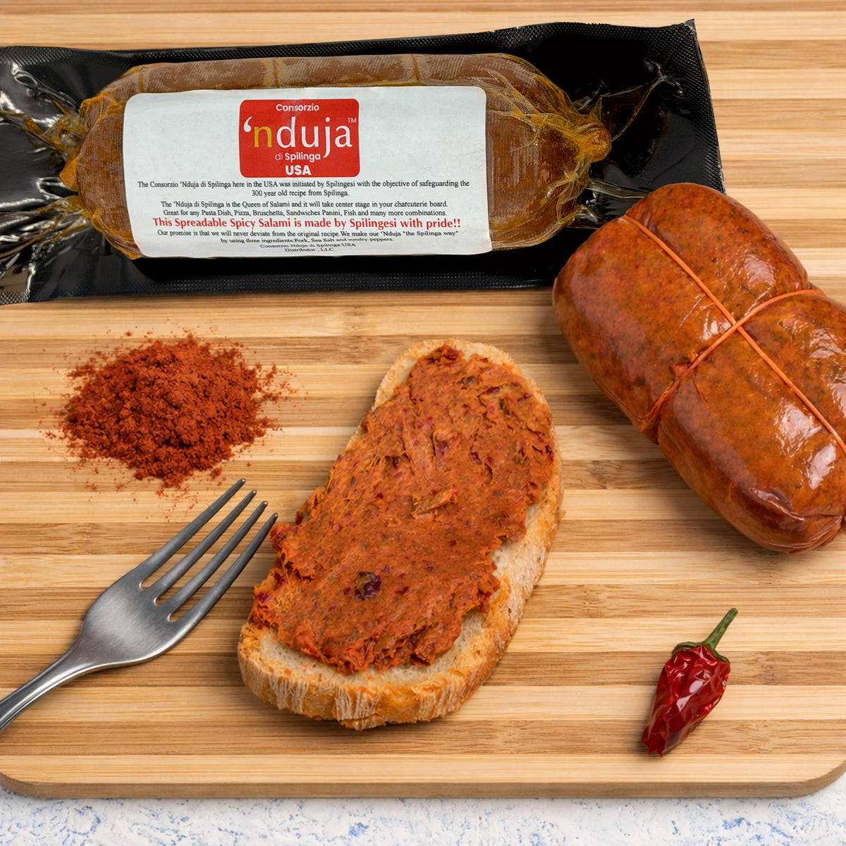 Sanniti Nduja di Spilinga USA | Spreadable Spicy Salami | Made Using a 300 Year-old Spilingesi Recipe | Great for Pasta Dishes, Bruschetta, Panini