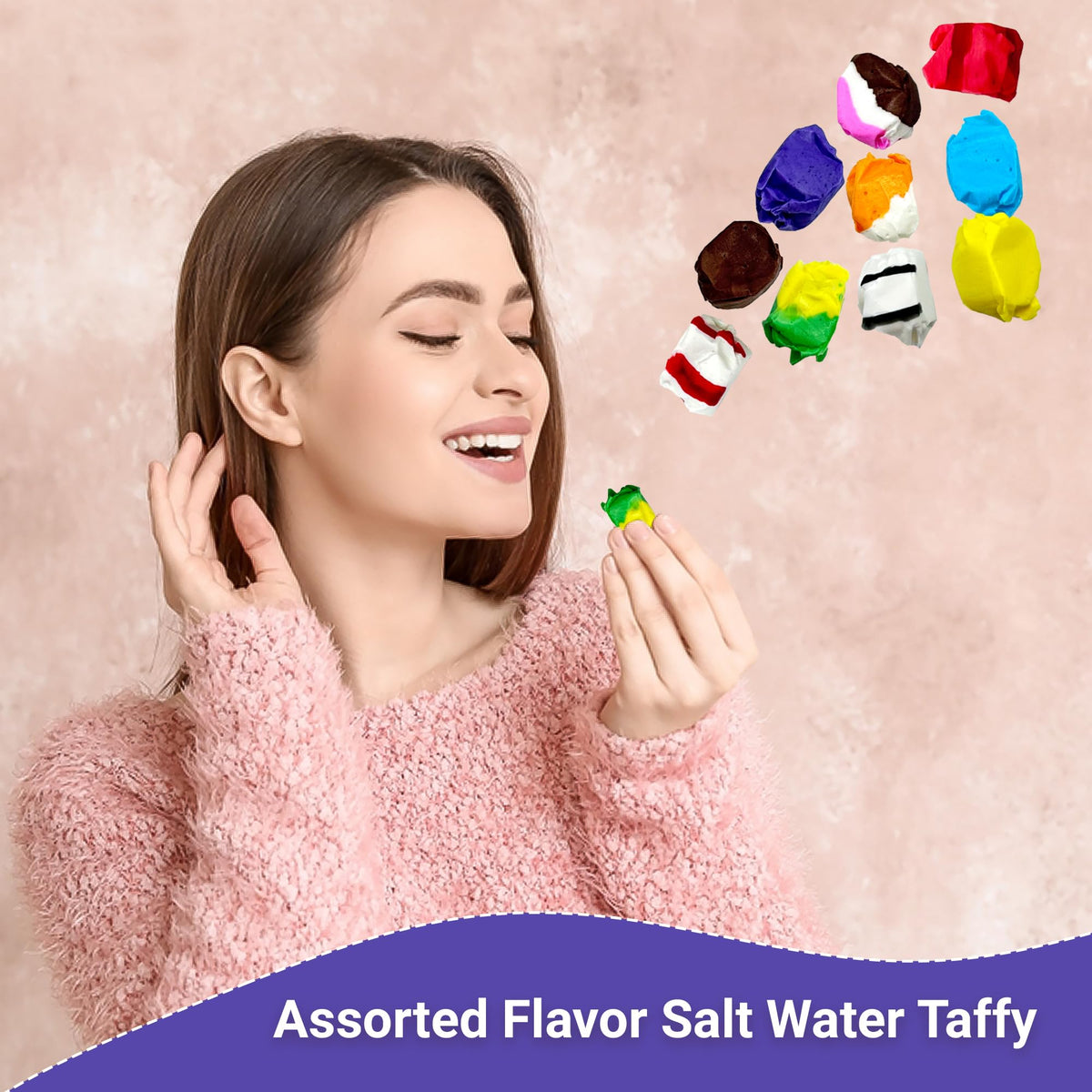 Salt Water Taffy Asorted Mix, Individually Wrapped - 1 Pound Bag - Saltwater Taffy Bulk Candy Individually Wrapped - Old Fashioned Retro Candy - Soft