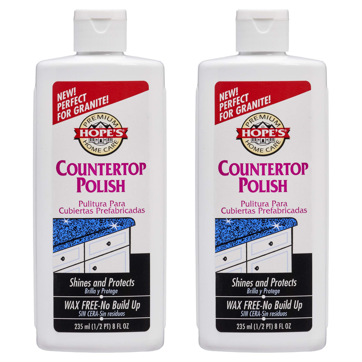 HOPE'S Countertop Restoration Polish, Streak-Free Kitchen Counter Cleaner, No Buildup on Countertops, Quartz, Marble, Corian, Composite, and Granite
