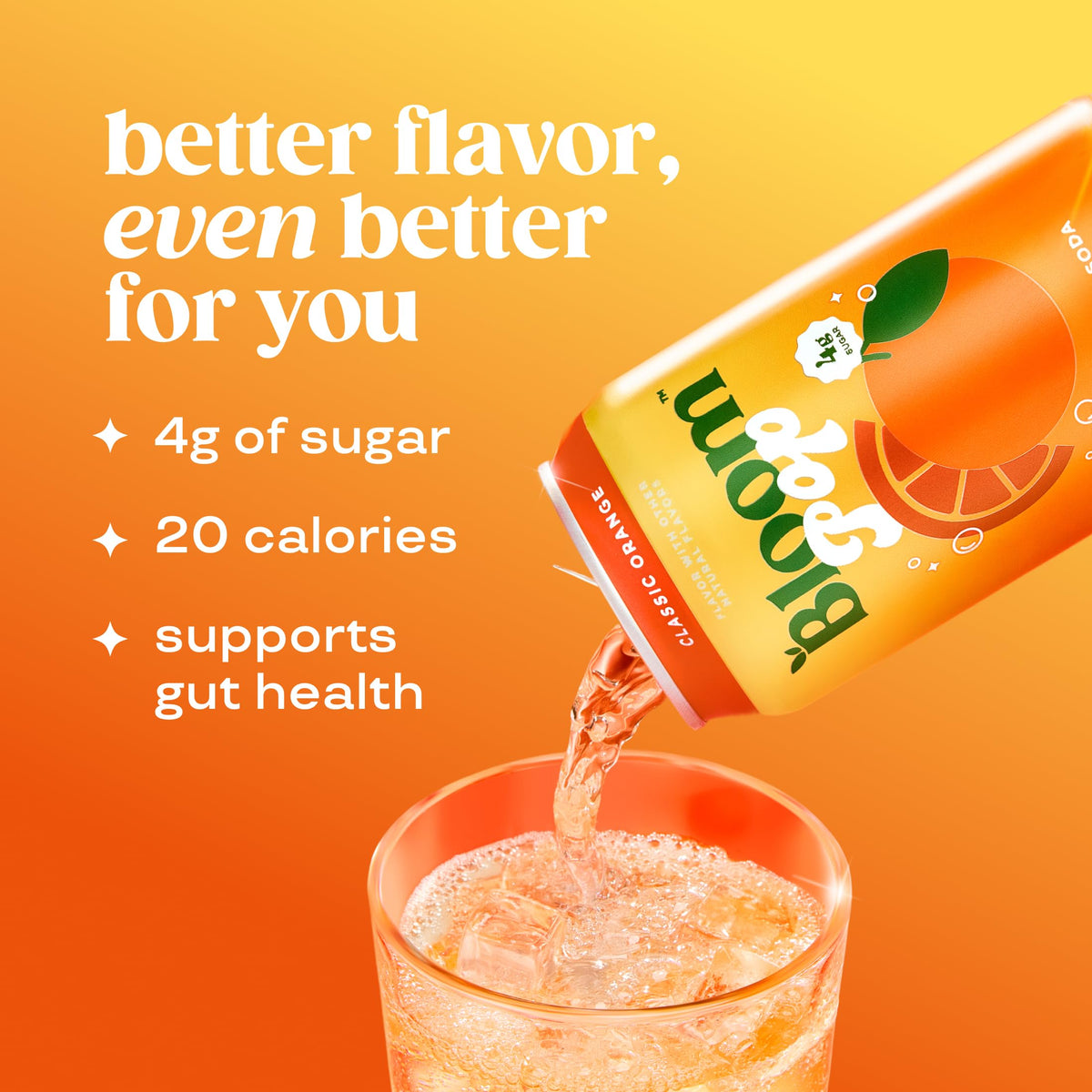 Bloom Pop Prebiotic Soda 12 Pack, Classic Orange Flavor, 12oz Cans | Prebiotic Soda for Gut Health, Low Calorie Soda, No Caffeine, Healthy Soft Drink