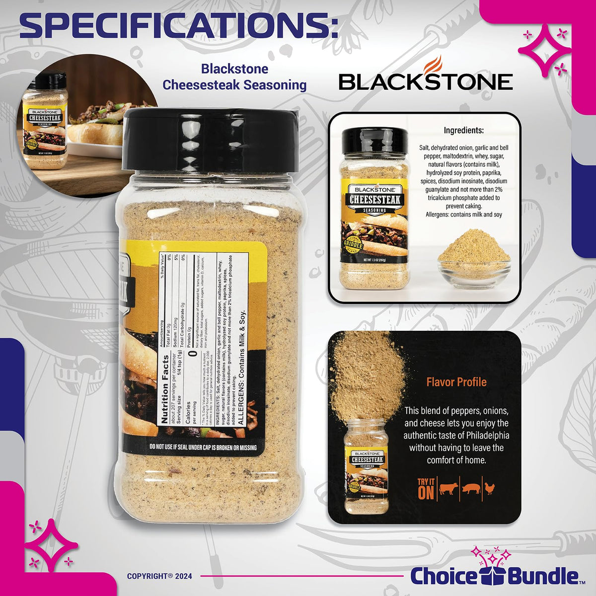 Blackstone Cheesesteak Seasoning - Gourmet Griddle Premium Barbecue Rub 2 Pk (14.6 oz) + BBQ Masters & Opener (4 Items)!
