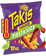 Takis Fuego 17 oz Fiesta Size Hot Chili Pepper & Lime Flavored Extreme Spicy Rolled Corn Tortilla Chips