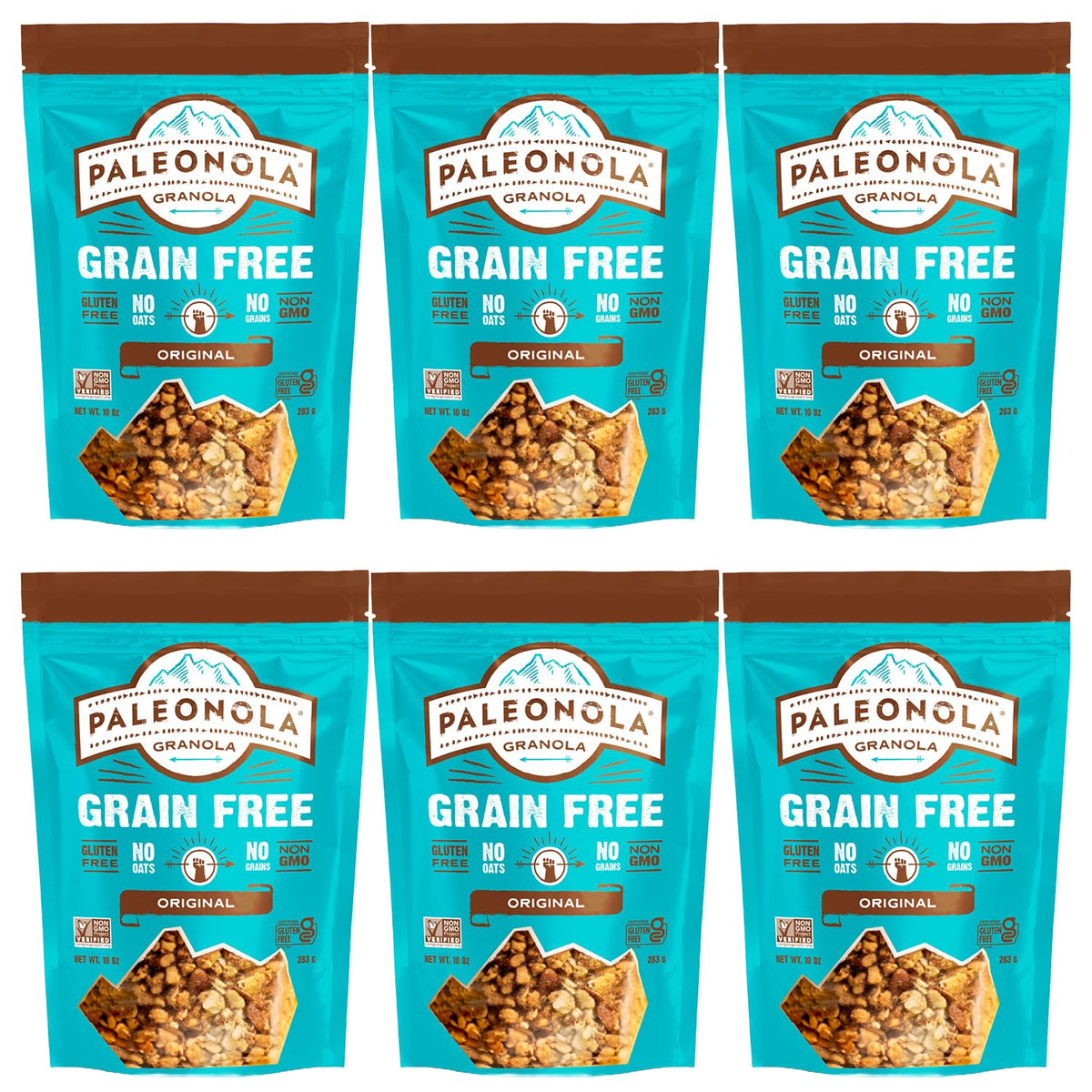 Paleonola Original Grain Free Granola, 10 Oz Resealable Bag (Pack of 6) - Grainless Protein Paleo Granola Blended with Dried Coconut and Cranberries