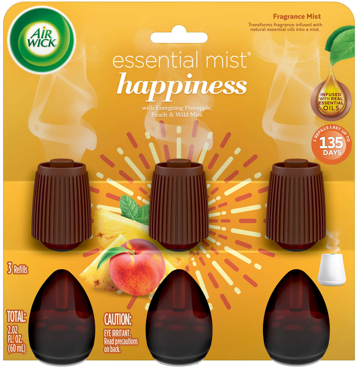 Air Wick Essential Mist Refill, 3ct, Happiness, Air Freshener, Essential Oils