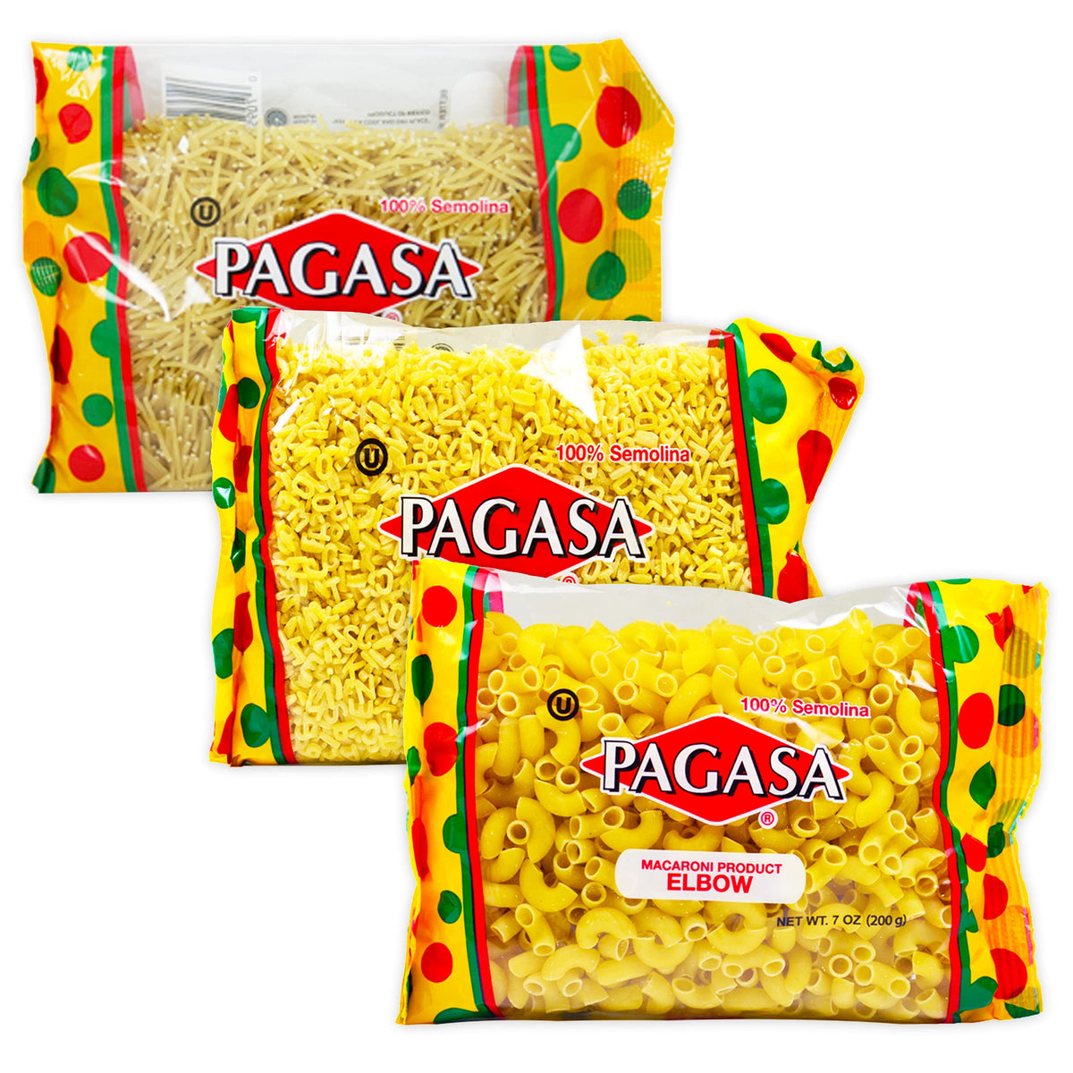 Pagasa Pasta Variety Pasta 3-Pack - Pagasa Fideo, Elbow Macaroni, And Alphabet Pasta For Kids, Soup | Bulk Pasta Variety Pack (7oz Each)