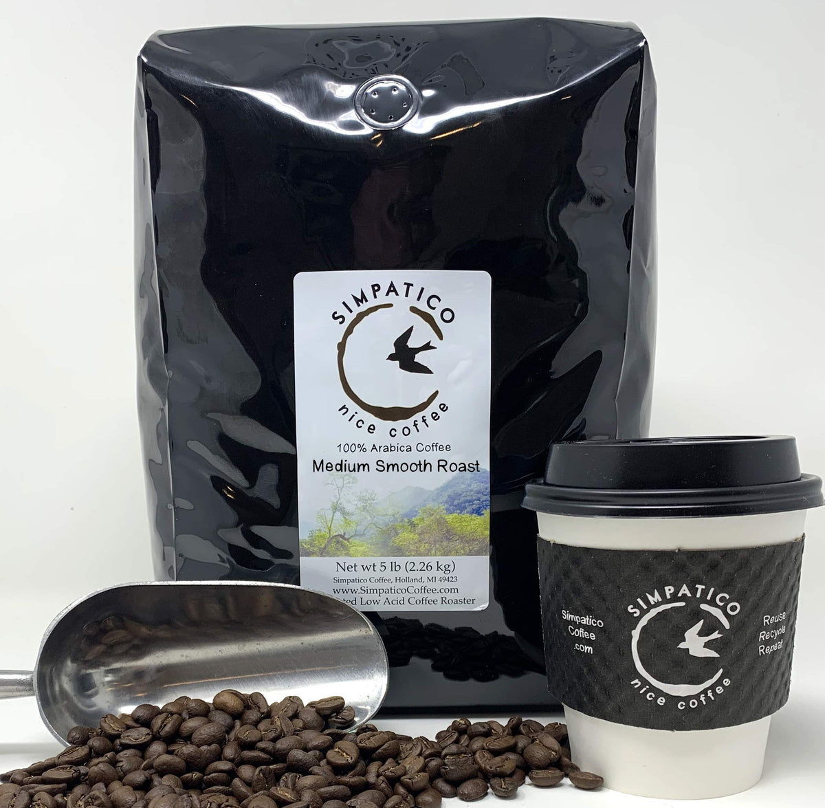 Simpatico Low Acid Coffee - Regular - Organic Medium - Whole Bean (5 pound bag)