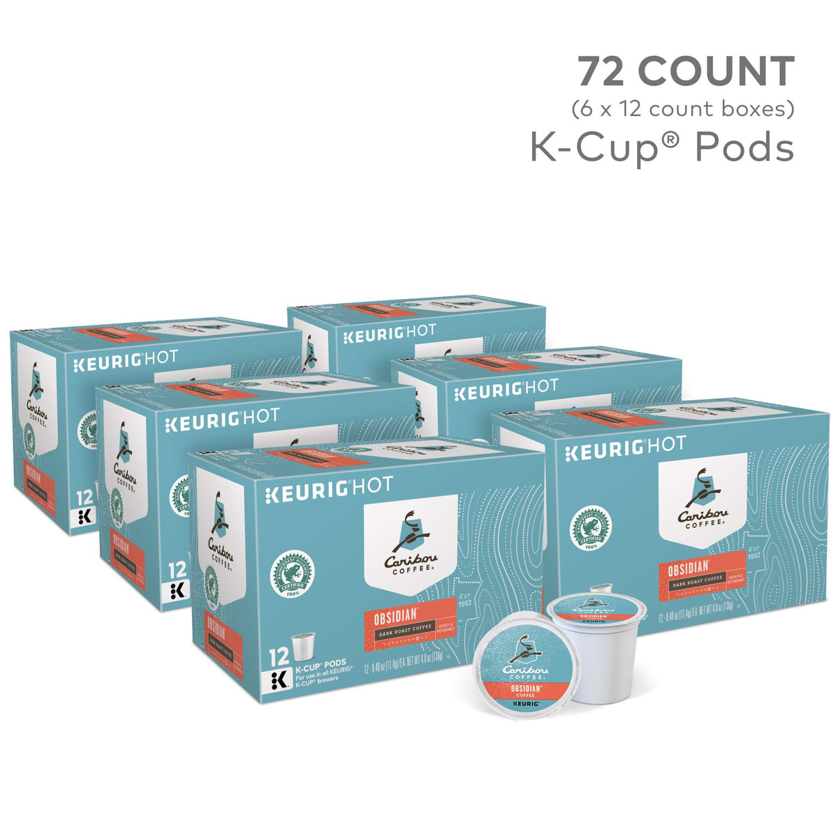 Caribou Coffee Obsidian, Single-Serve Keurig K-Cup Pods, Medium Roast Coffee, 72 Count