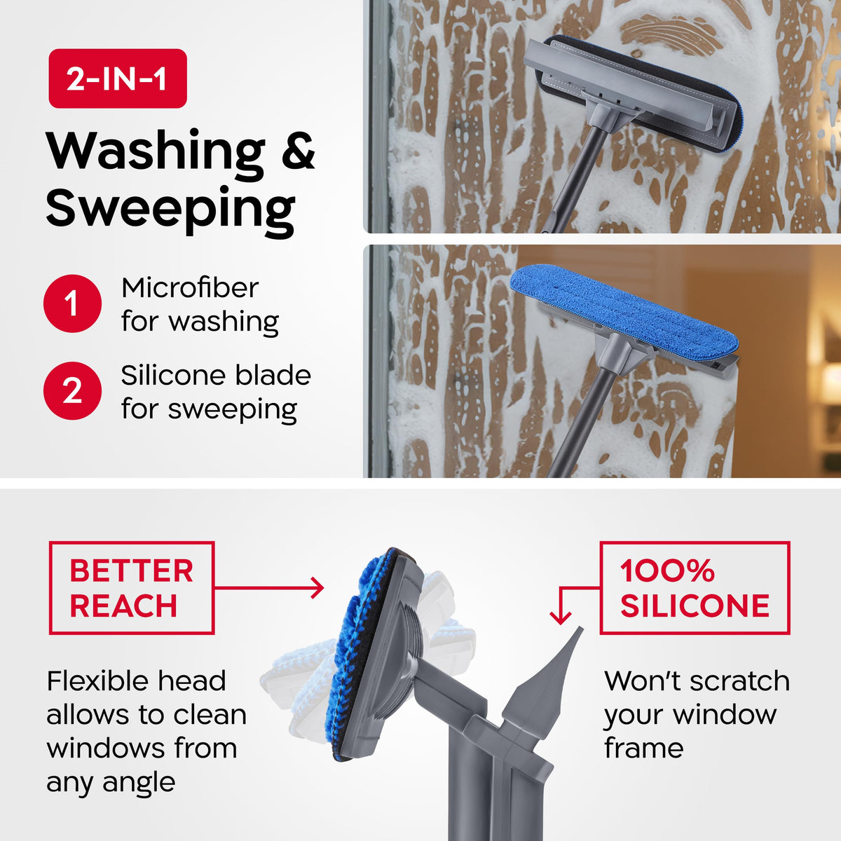 Tyroler Professional Window Squeegee with Extension Pole | Squeegee for Windows Cleaning | Outdoor Window Cleaner Tool, Windows Washing Kit