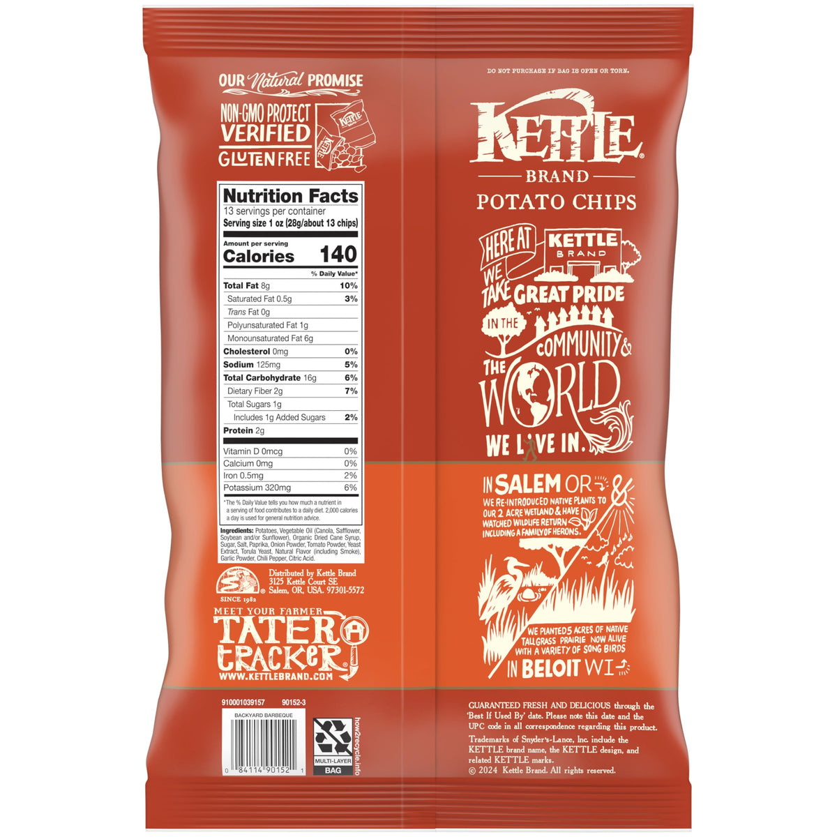 Kettle Brand Potato Chips, Backyard Barbeque Kettle Chips, Party Size, 13 Oz