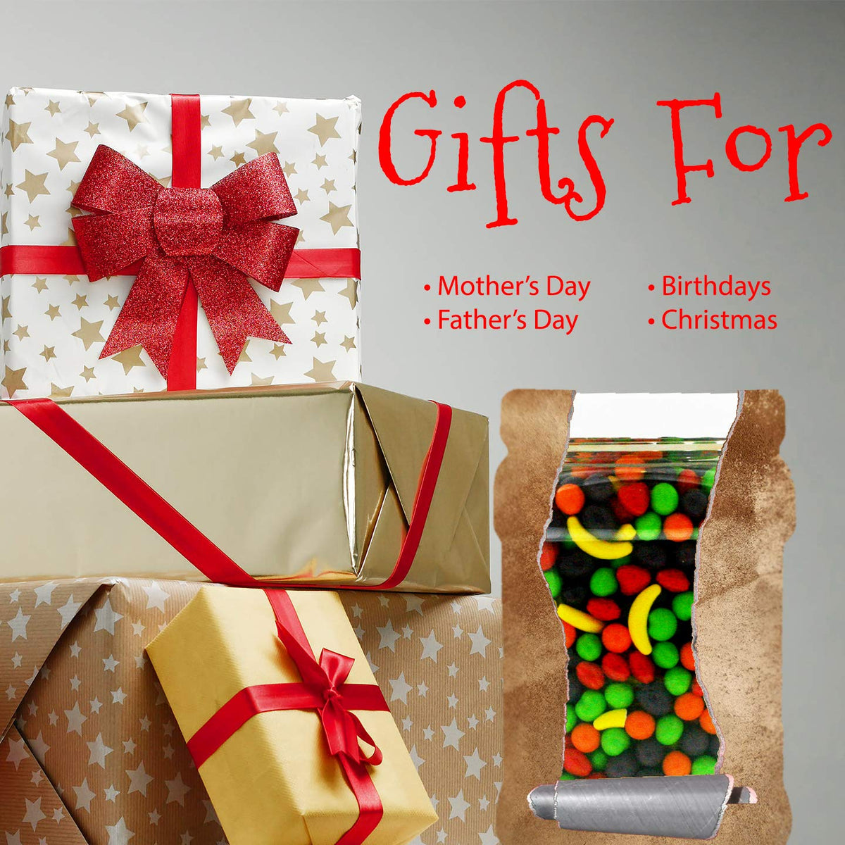 Red Mini 2LB - Original Red Chewy in 48 FL OZ Gift Ready Reusable Square Jar