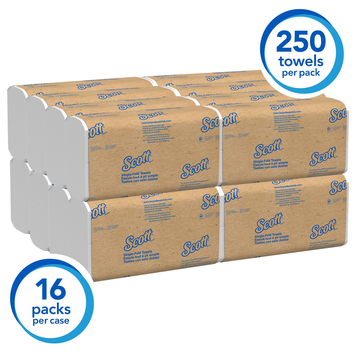 Scott Professional Essential Single-Fold Paper Towels, Bulk (01700), White (250 Sheets/Pack, 16 Packs/Case, 4,000 Sheet Total)