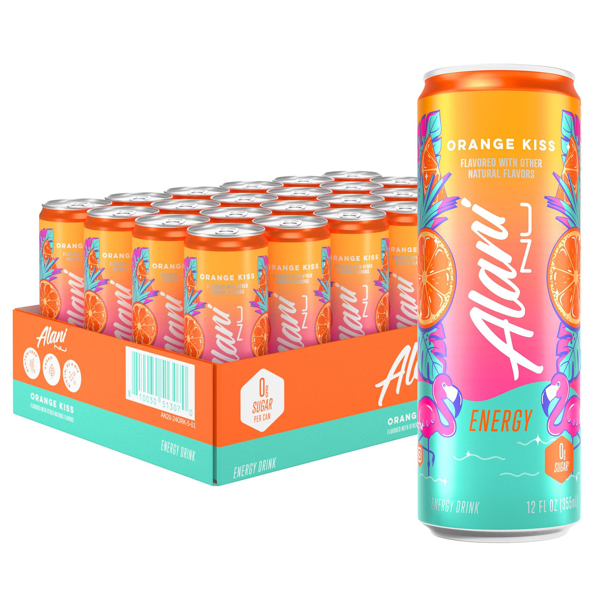 Alani Nu ORANGE KISS Ice Sugar Free, Low Calorie Energy Drinks | 200mg Caffeine | Antioxidants | Biotin, B Vitamins | Zero Sugar | 15 Calories or Less