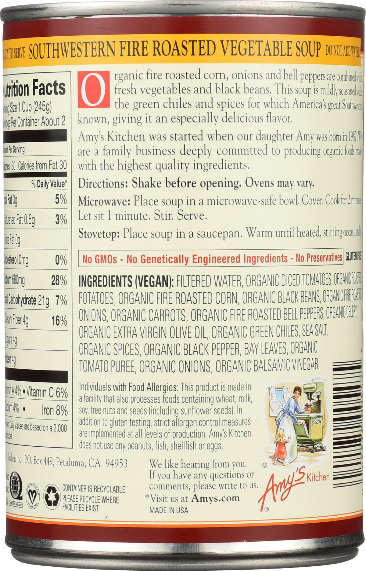 Amy's Organic Soup Fire Roasted Southwestern Vegetable 14.3 Oz
