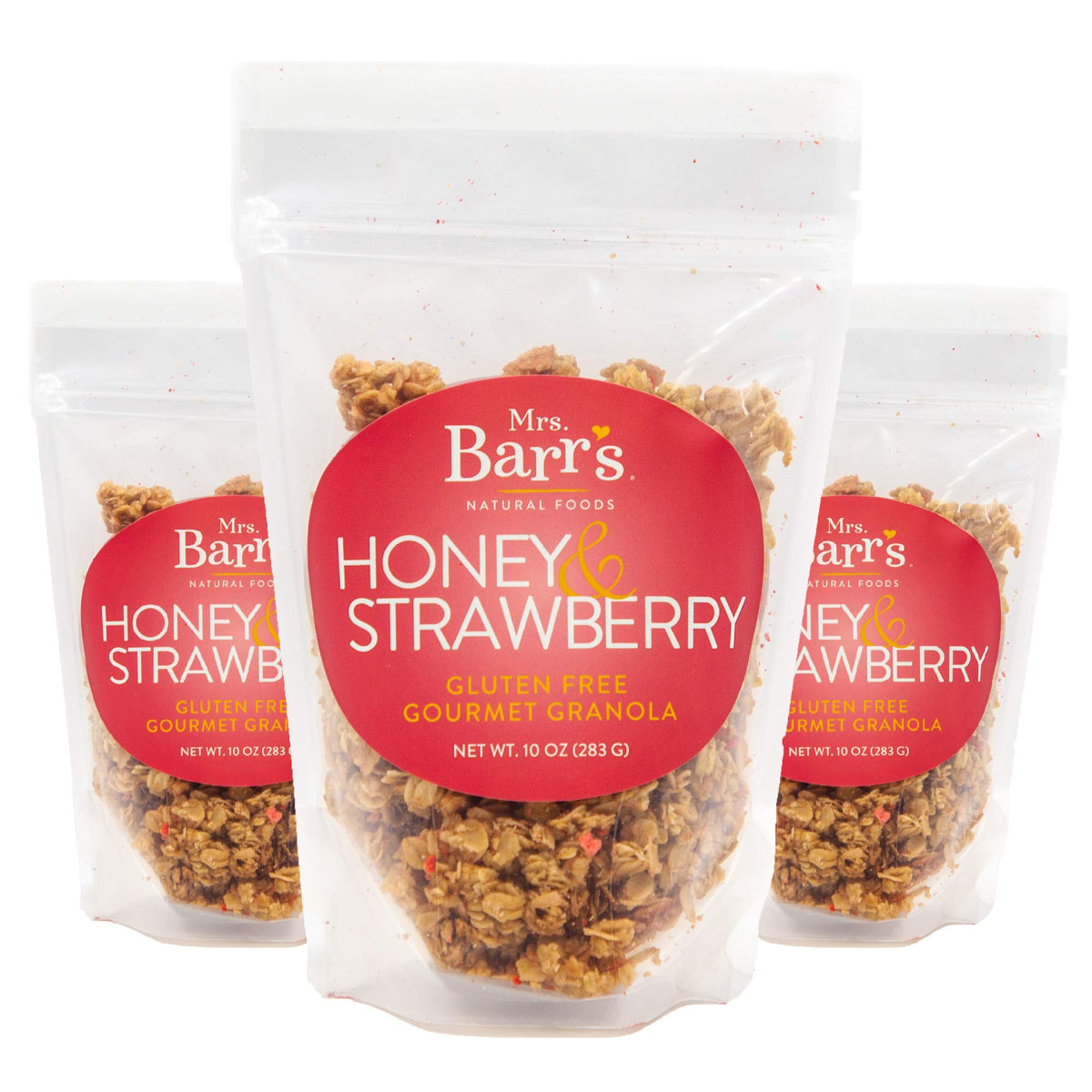 Mrs. Barr’s Natural Foods Granola | Honey & Strawberry | Certified Organic Gluten Free Oats | Soft Texture | Small Batch | Gourmet Quality | Real