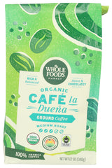 Whole Foods Market, Organic Café la Duena Ground Coffee, Medium Roast, Rich & Balanced, Sweet & Chocolatey, 12 Ounce