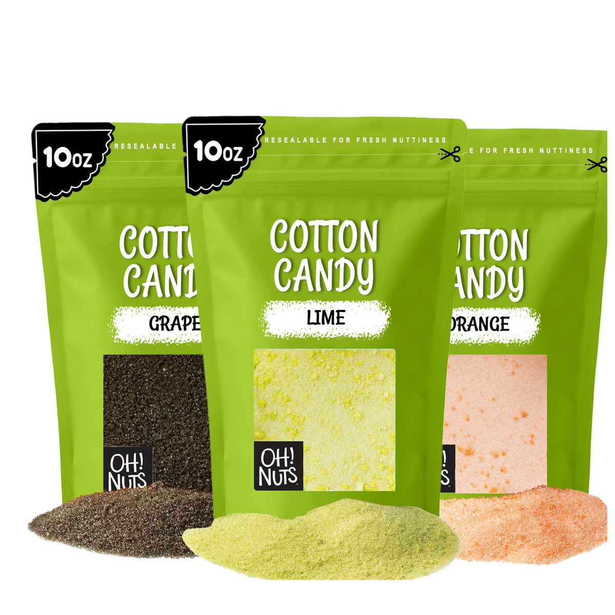 Oh! Nuts Cotton Candy Sugar Floss, Orange Grape Lime, 10oz 3-Pack