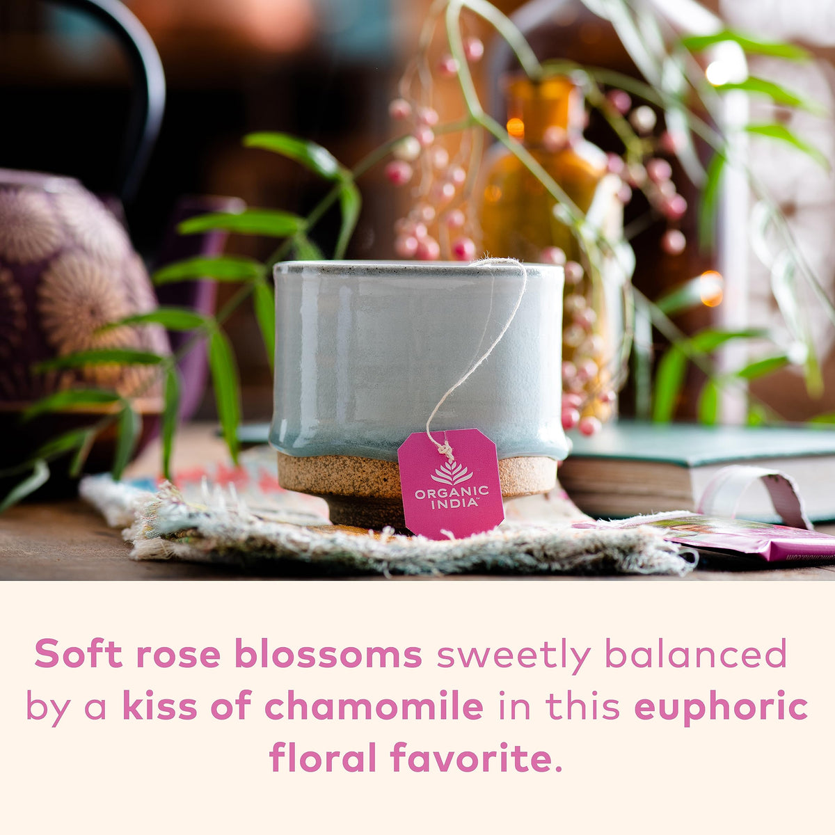 Organic India Tulsi Sweet Rose Herbal Tea - Holy Basil Leaf, African Basil, Chamomilie, Lemon Myrtle, Stress Relieving, Immune Support, USDA Certified