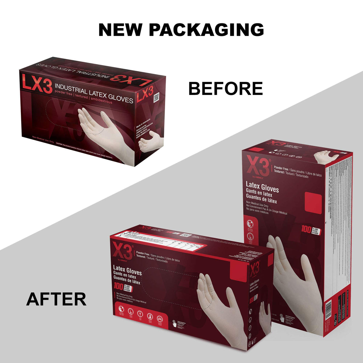 X3 Industrial Ivory Latex Gloves, Box of 100, 3 Mil, Size Small, Powder Free, Textured, Disposable, LX342100-BX