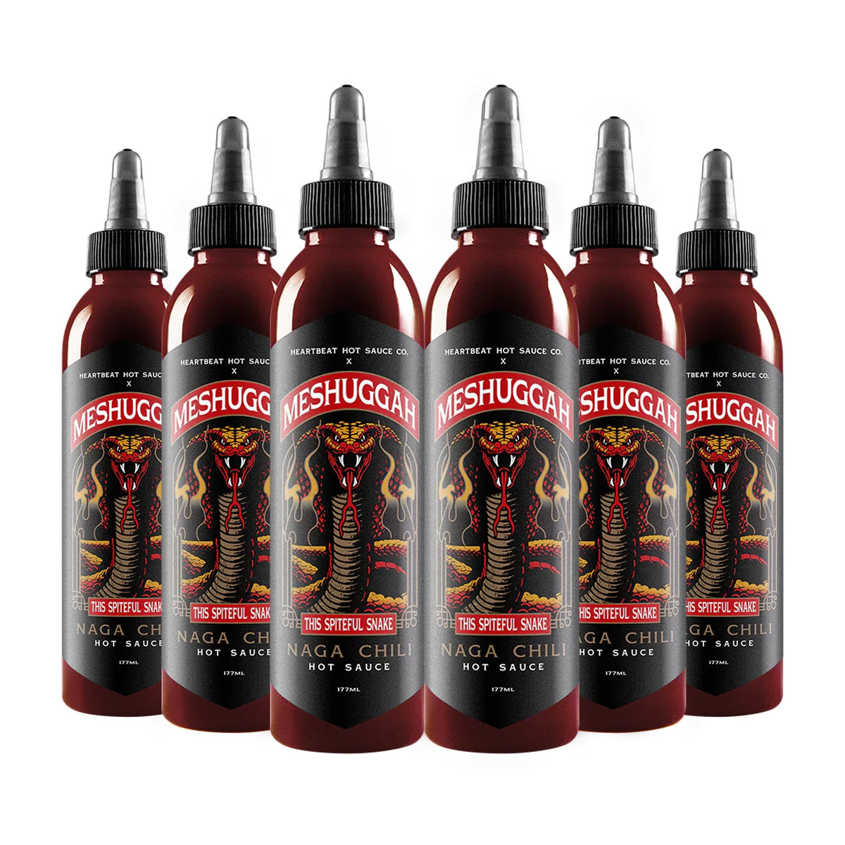 Heartbeat Hot Sauce x Meshuggah This Spiteful Snake Hot Sauce, Naga Chili & Scorpion Pepper Blend, Extra Hot Gourmet Pepper Sauce - 6 oz. 6 Pack