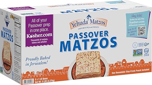 Yehuda Passover Matzos, One Resealable Stay-Fresh Pouch, 1 Pound (Pack of 5)