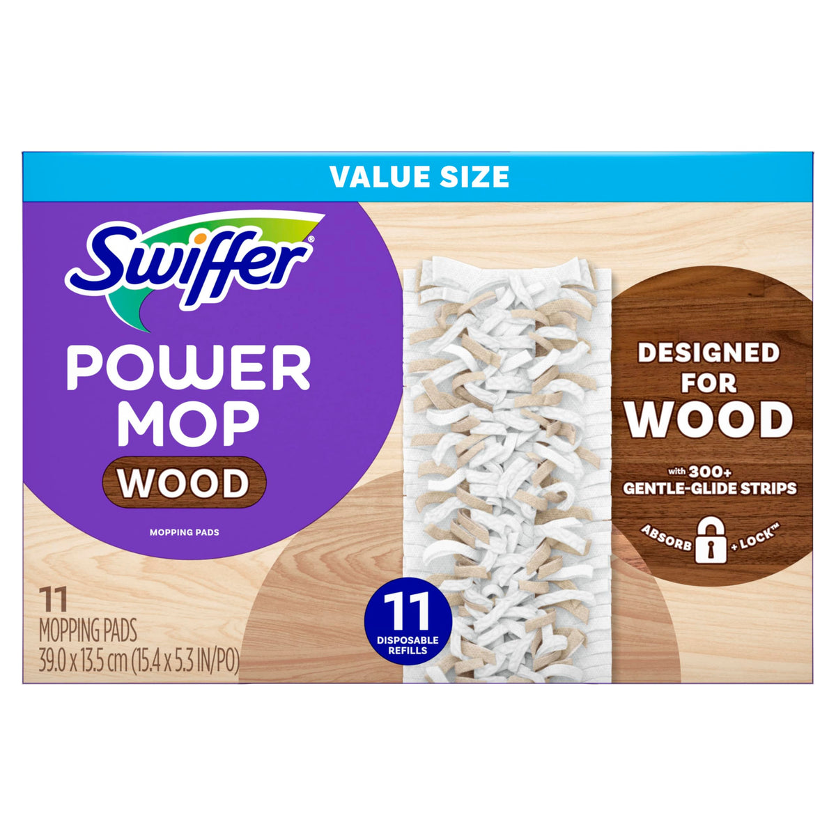 Swiffer PowerMop Wood Mopping Pad Refills for Floor Cleaning, 11 Count