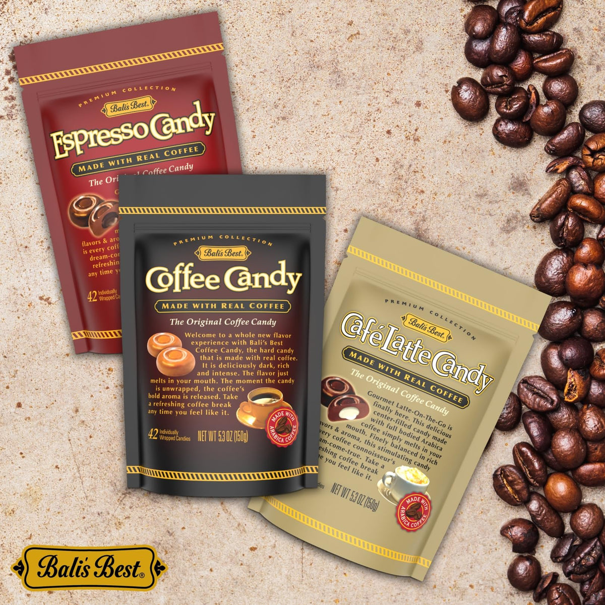 Bali's Best Café Latte Candy, 5.3 Oz (Pack of 12), Individually Wrapped Hard Candy with Latte Filled Center, Made with Real Sumatran Coffee, Halal