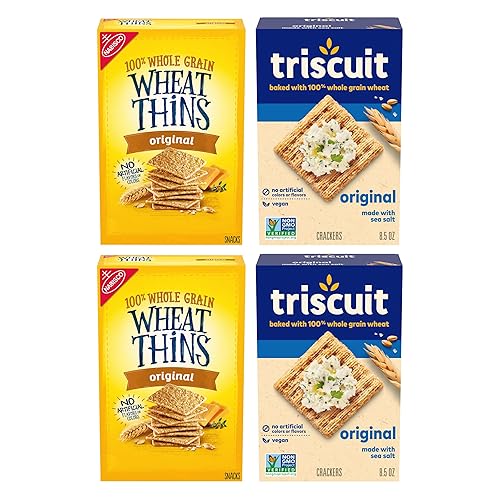Triscuit Original Whole Grain Wheat Vegan Crackers and Wheat Thins Original Whole Grain Wheat Snacks Variety Pack, Bulk Snacks, 4 Boxes