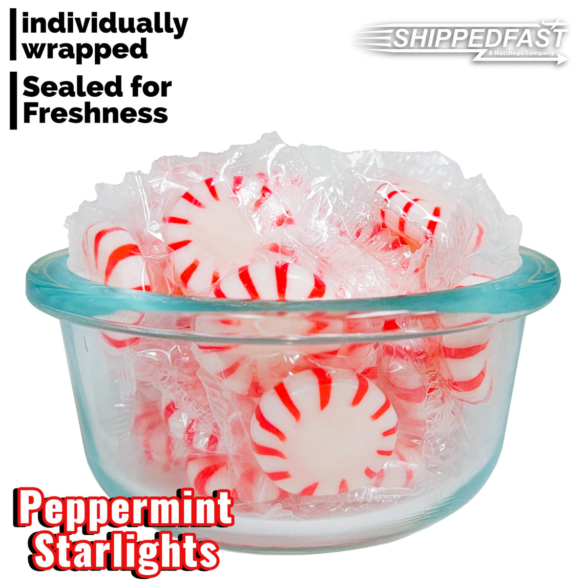 ShippedFast Peppermint Starlights Hard Candies, Real Peppermint Oil Infused Candy Mints, 2 Pound Bag