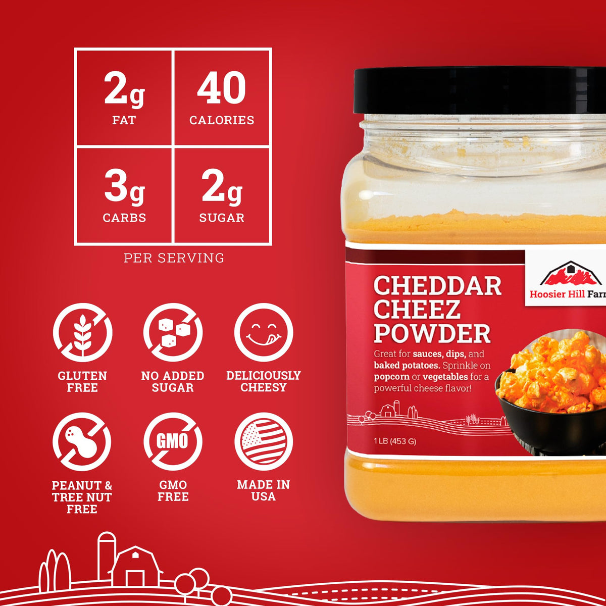 Hoosier Hill Farm Cheddar Cheez Powder, 1LB (Pack 1)