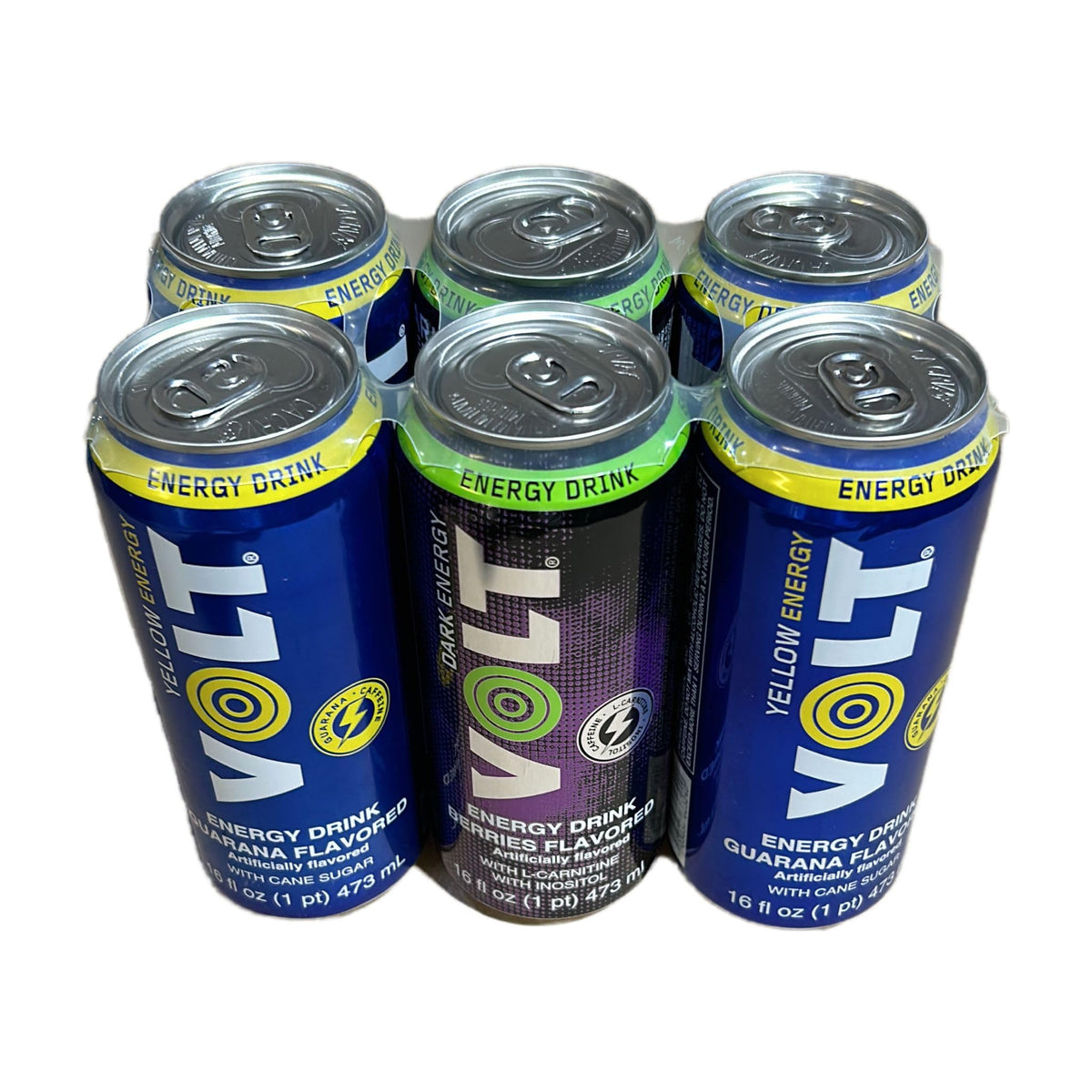 VOLT Energy Drink Mixed Pack - 16 fl. oz. (6-Pack) - 4 Cans of Guarana (Yellow Energy) & 2 Cans of Berries (Volt Dark Energy)