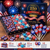 Gift Box Garden | America 250th Candy Variety Box | Red, White & Blue Midgees, Salt Water Taffy & Blow Pops | Assorted Candy Gift Box for Independence