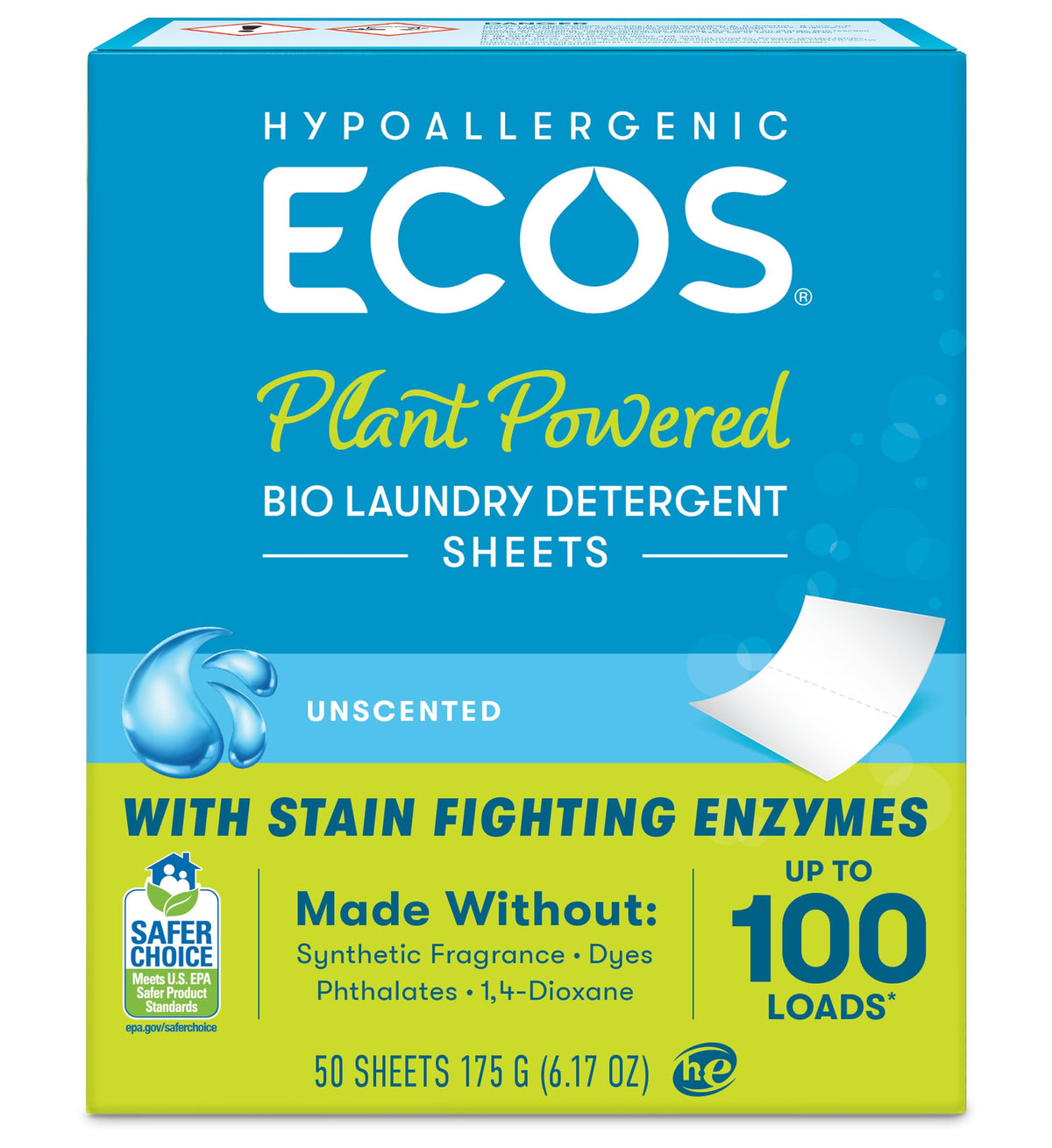 Ecos, Laundry Detergent Liquidless Free Clear 50 Count, 6.17 Ounce