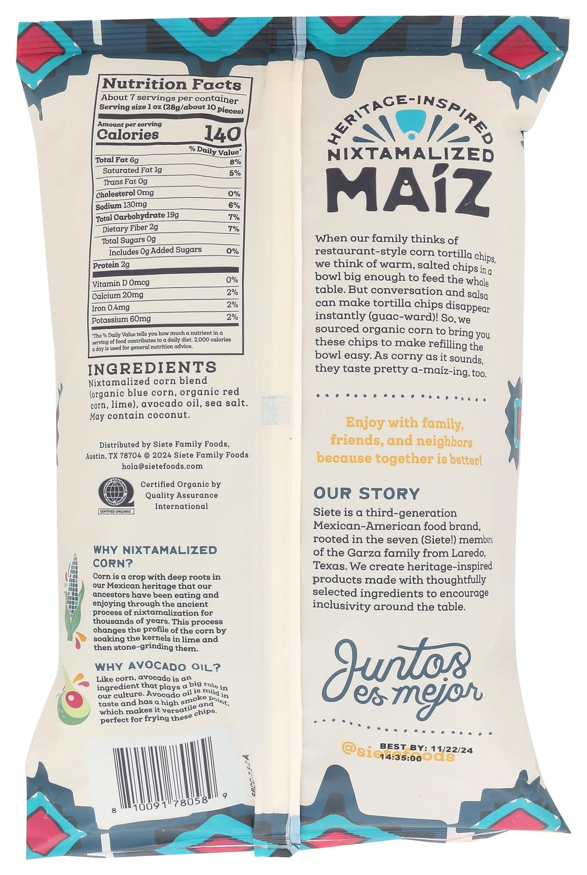 Siete Maiz Blue Corn Tortilla Chips 7.5 OZ